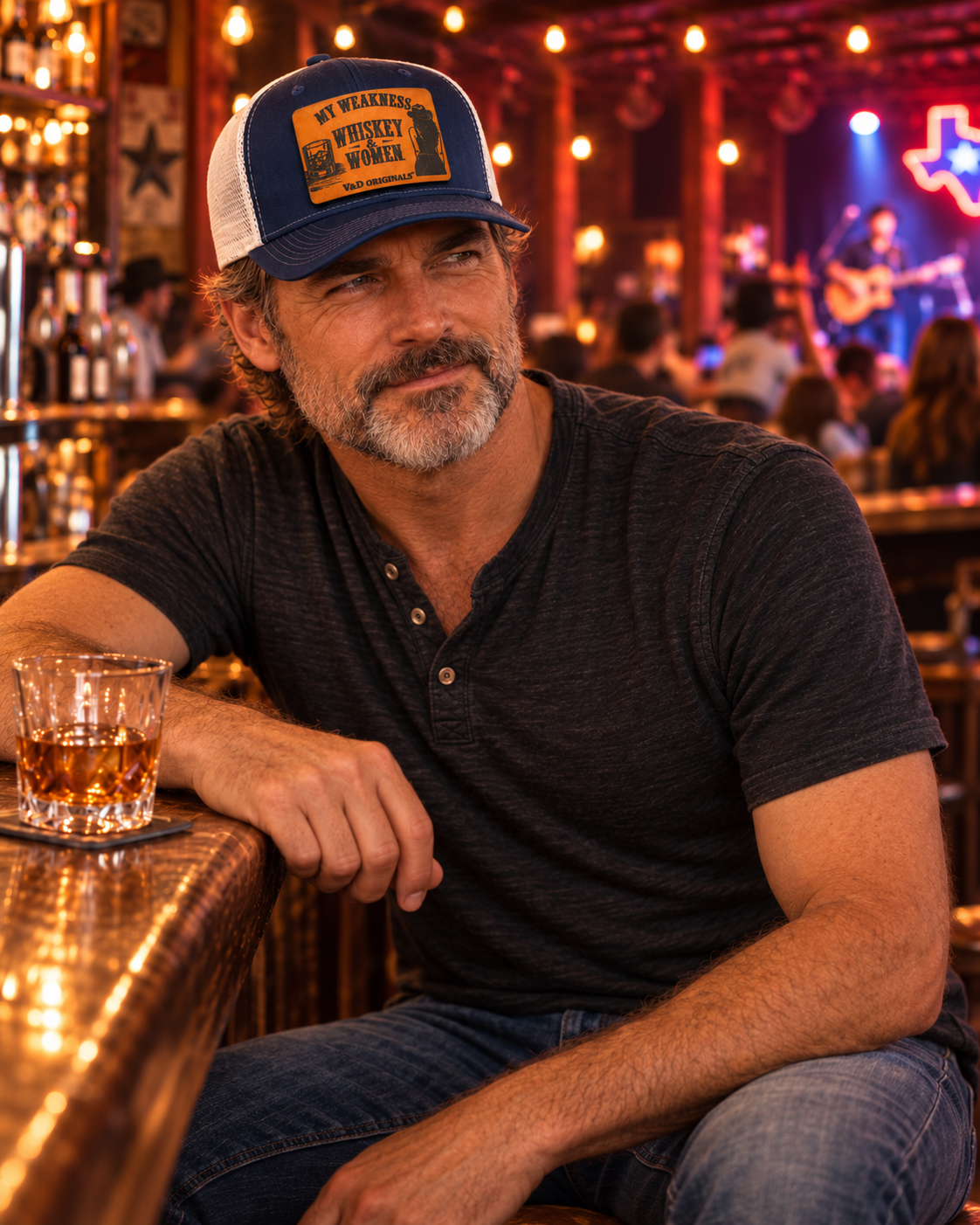 My Weakness: Whiskey & Women Leather Patch Trucker Hat