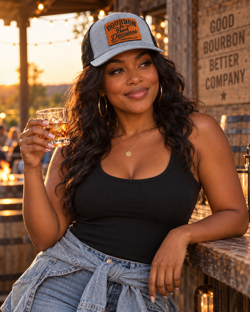 Bourbon & Bad Decisions Leather Patch Trucker Hat